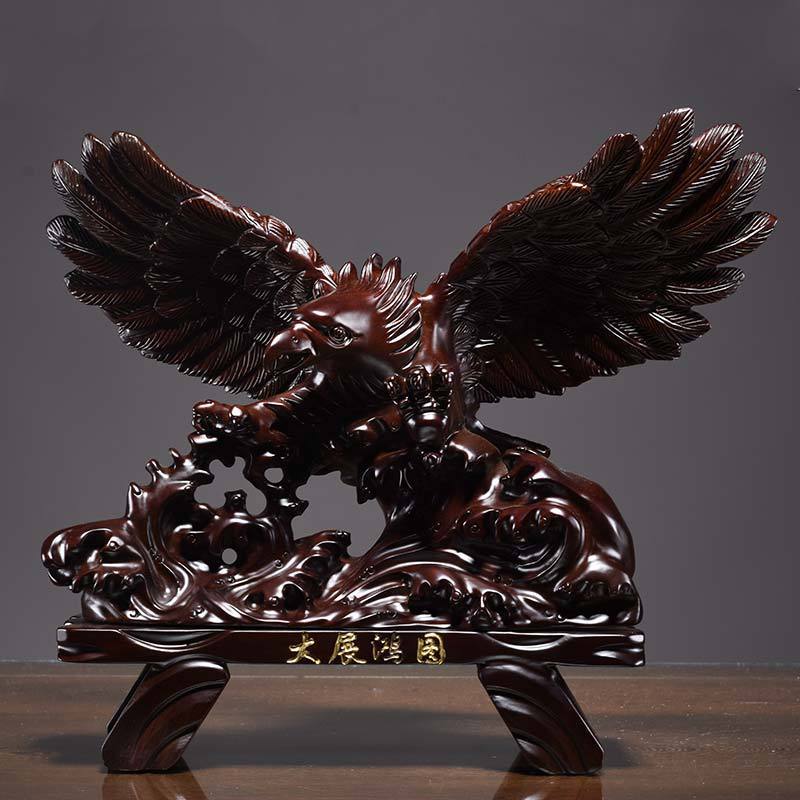 黑檀木雕大展宏图老鹰摆件实木质大鹏展翅商务办公乔迁红木工艺品