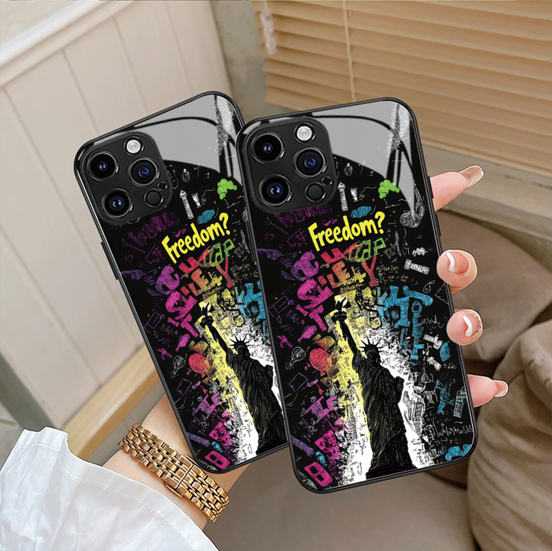 Statue of Liberty Phone Case with a High-End Feel, Suitable for Apple 17, Trendy and Cool Glass Case, iPhone 18Pm Full-Cover Model