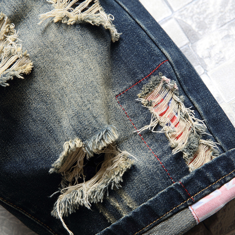 Poletne perforirane personalizirane jeans hlače, moške 5-točkovne hlače_voghion.com