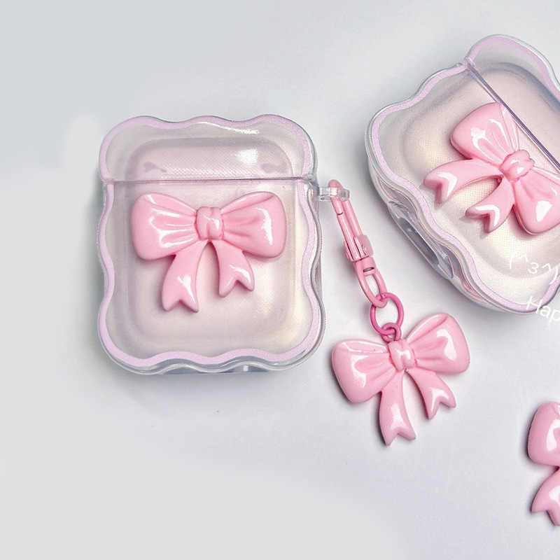 Three-dimensional Pink Bow for Apple AirPods1/2/4 Generation Bluetooth Headset Protective Case Pro2 Earphone Case