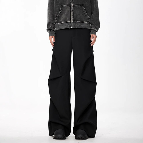 American-style niche pleated micro-platform men's spring and autumn loose matchy-matchy droopy trendy brand high-end casual pants for men trendy