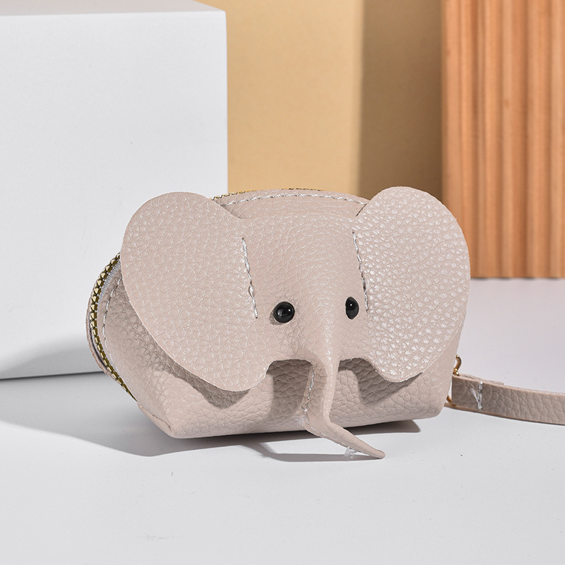 Nuevo bolso colgante bolso clave de las mujeres bolso de la tarjeta creativa de cuero elefante monedero cremallera giro a mano lápiz labial bolsa de almacenamiento