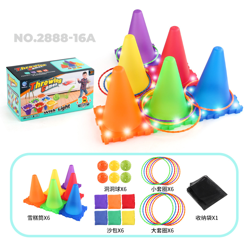 Juguete de lanzamiento casual para niños, anillo de anillo, anillo de tubo de helado luminoso de plástico, juego de sacos de arena de entrenamiento de integración sensorial al aire libre