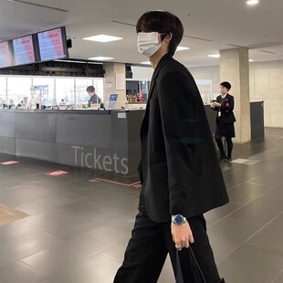 Korean-Style Black Wrinkle-Resistant Drape Blazer for Men, Spring and Autumn Business Versatile Casual Stylish Small Suit Jacket