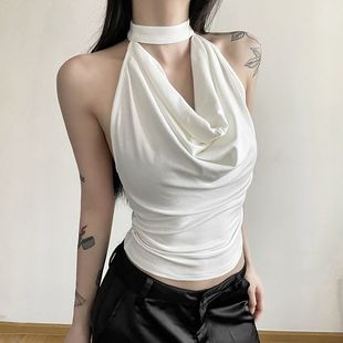 Thai Style Retro Slim-Fit Swing Collar Halter Top Women's Summer New Sweet Cool Style Slim-Fit Slimming Vest