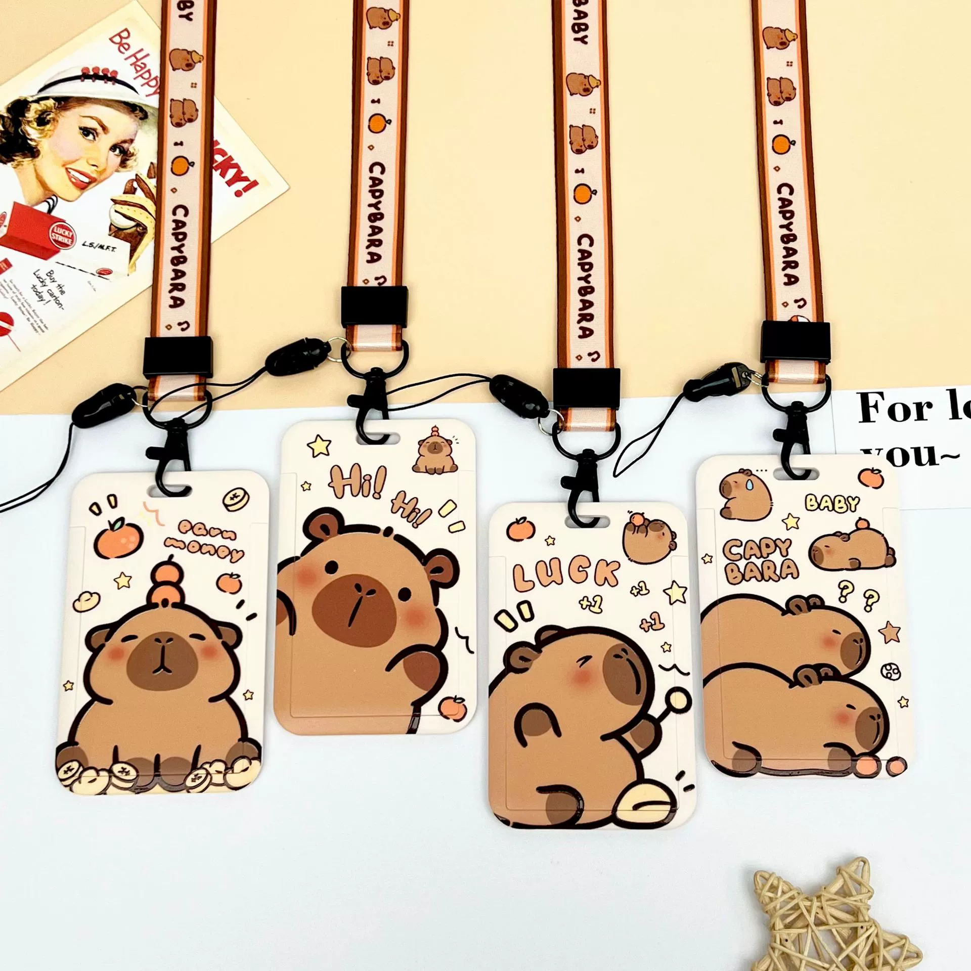 Мультяшный чехол капибары студенческий кампус набор карты еды разрешение на работу