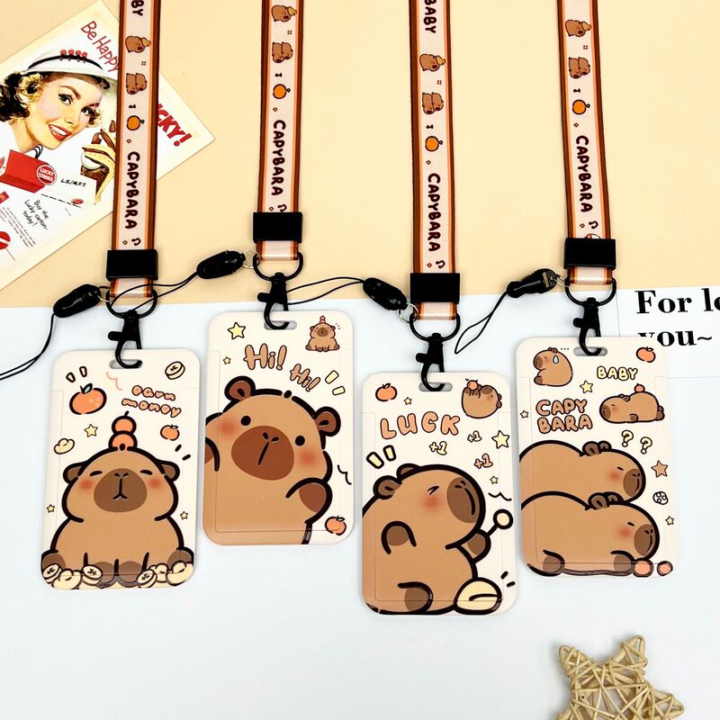 Cartoon Lovable Kapi Capybara Student Campus Card Set Meal Card Work Card Factory Brand Protective Set Hanging Neck Rope Cartoon Lovable Kapi Capybara Student Campus Card Set Meal Card Work Card Factory Brand Protective Set Hanging Neck Rope
