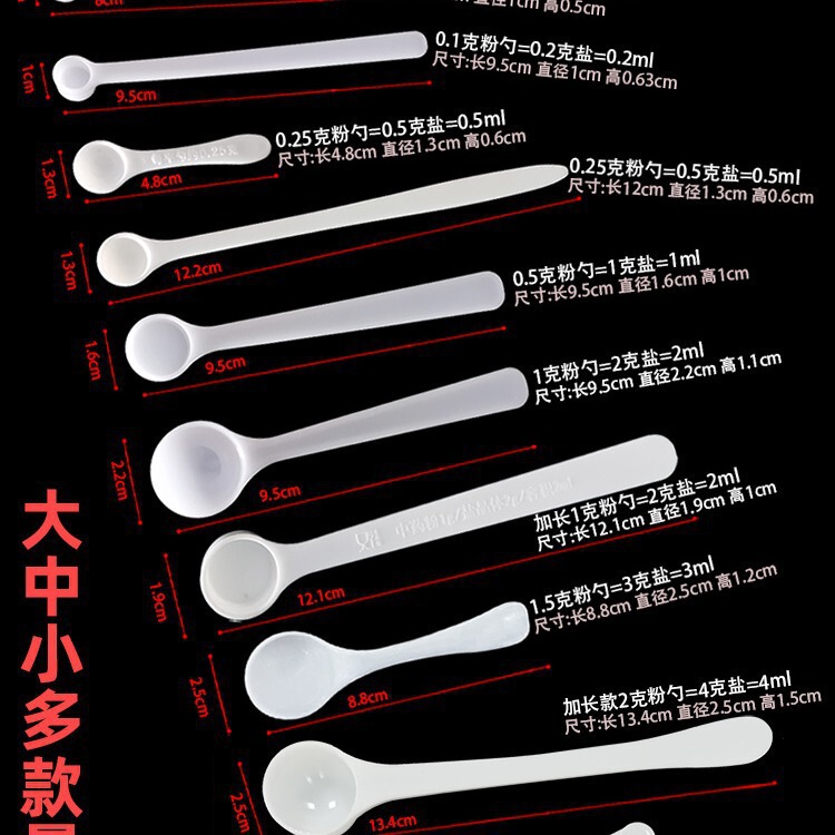 量勺克数勺长柄0.25g计量小勺子PP塑料 益生菌药粉厨房限盐1g套装|undefined