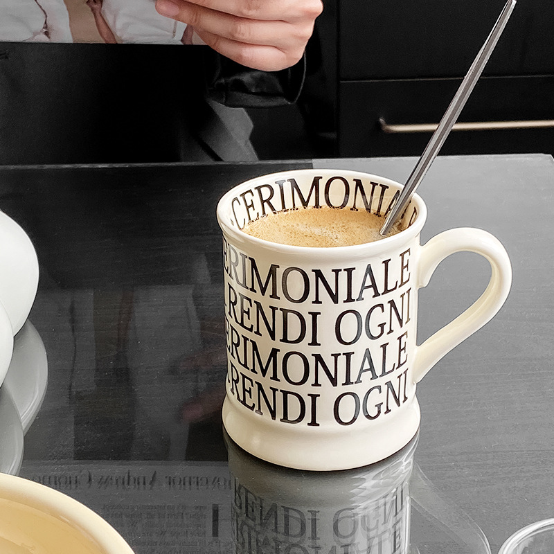 Impresión romana diseño taza crema francesa carta Oficina agua taza de café taza de regalo