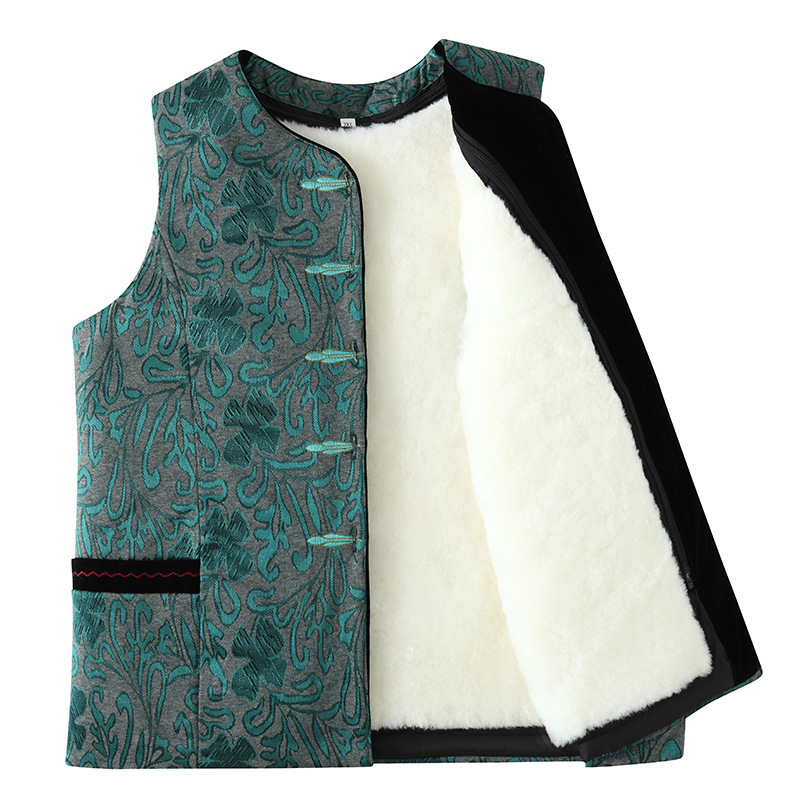 Autumn and winter middle-aged and elderly wool vest real fur one-piece thickened cotton waistcoat women's cotton-padded vest mother's outfit