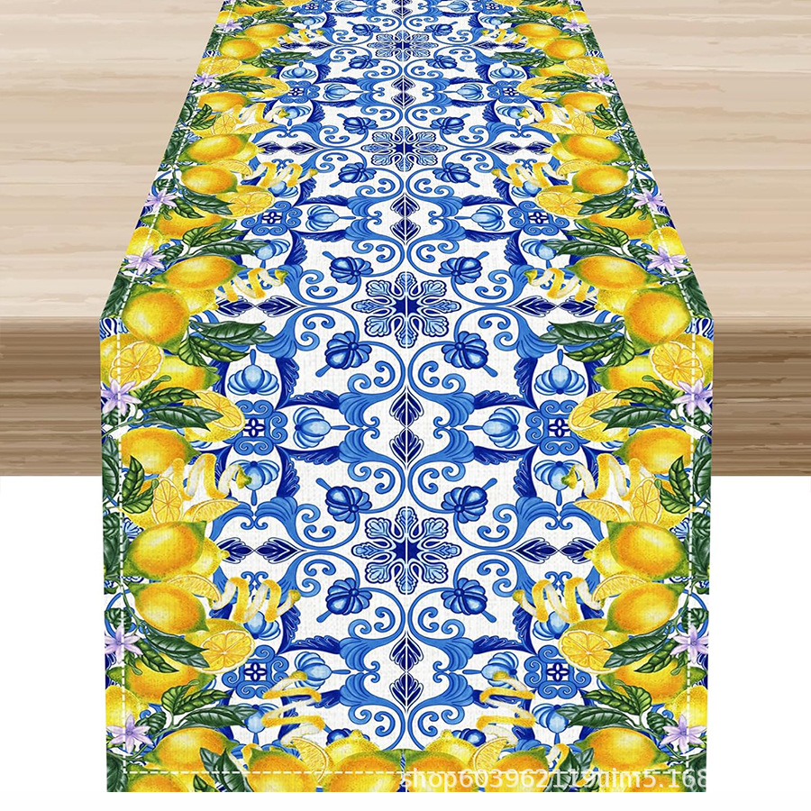 Nuevo verano limón lino bandera de mesa de fiesta al aire libre decoración de mesa de té de tela en el hogar bandera de mesa de té