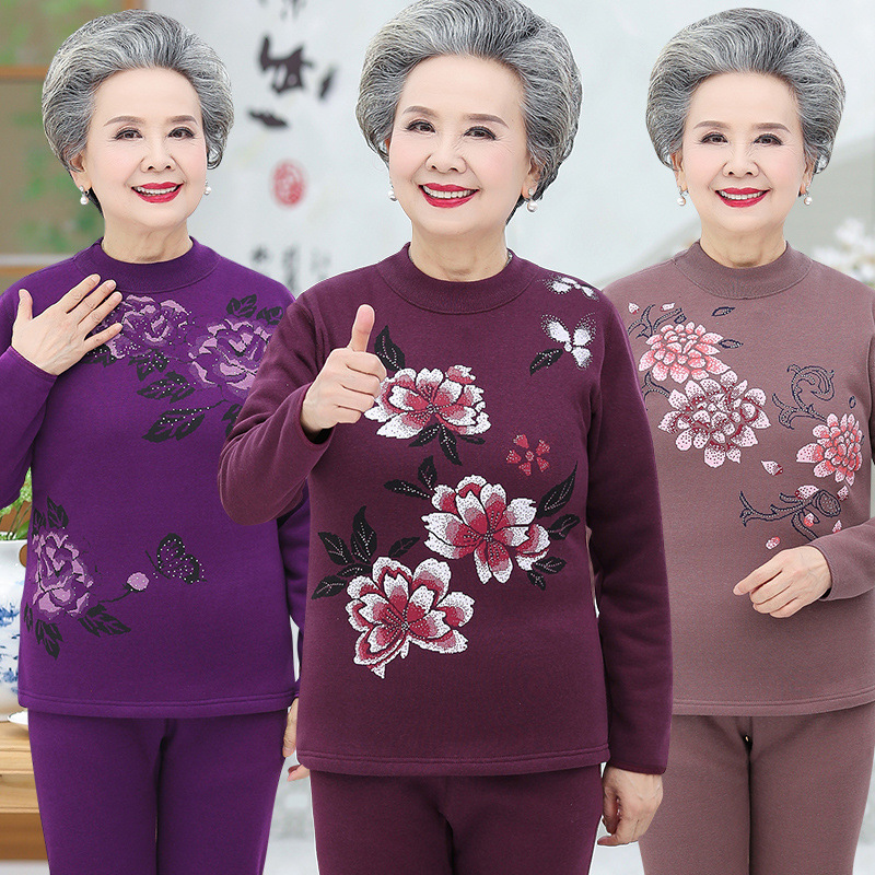 노인용 보온 속옷, 여성용 벨벳 두꺼운 양복, 중년 및 노년층 할머니의 대형 가을 옷과 겨울철 어머니를 위한 가을 바지