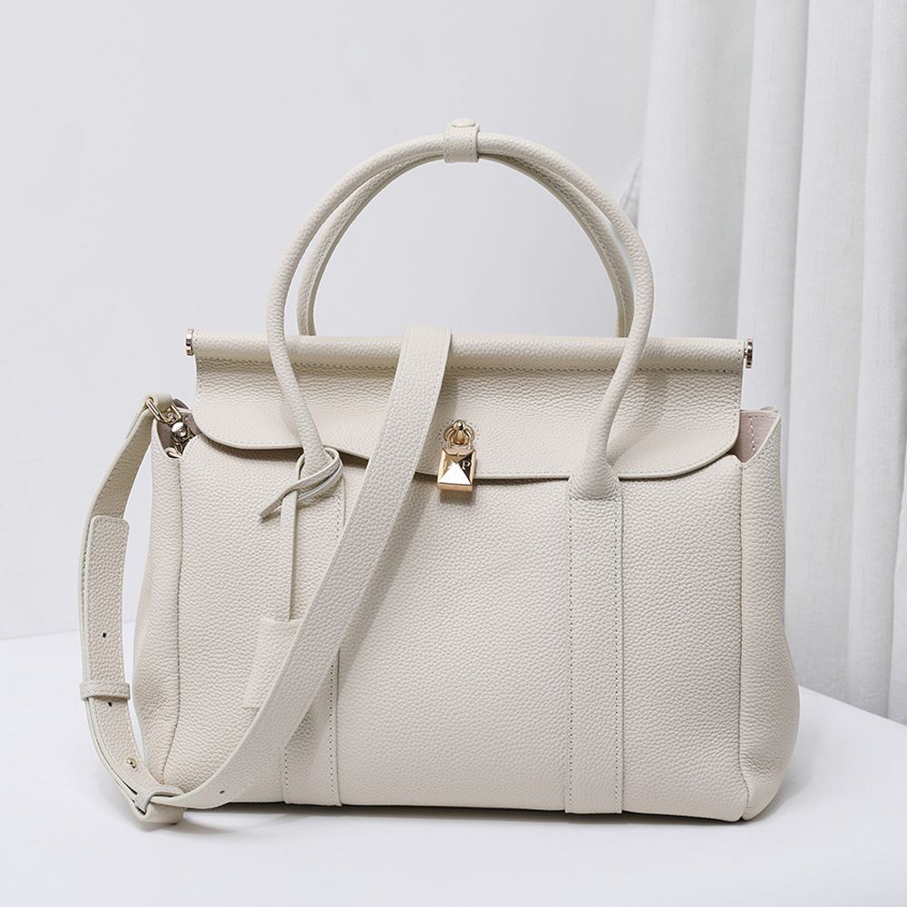Top Grain Cowhide Large Capacity Commuter Bag Luxury Handheld Shoulder Crossbody Bag Clasp Genuine Leather Tote Briefcase - Thumbnail 5
