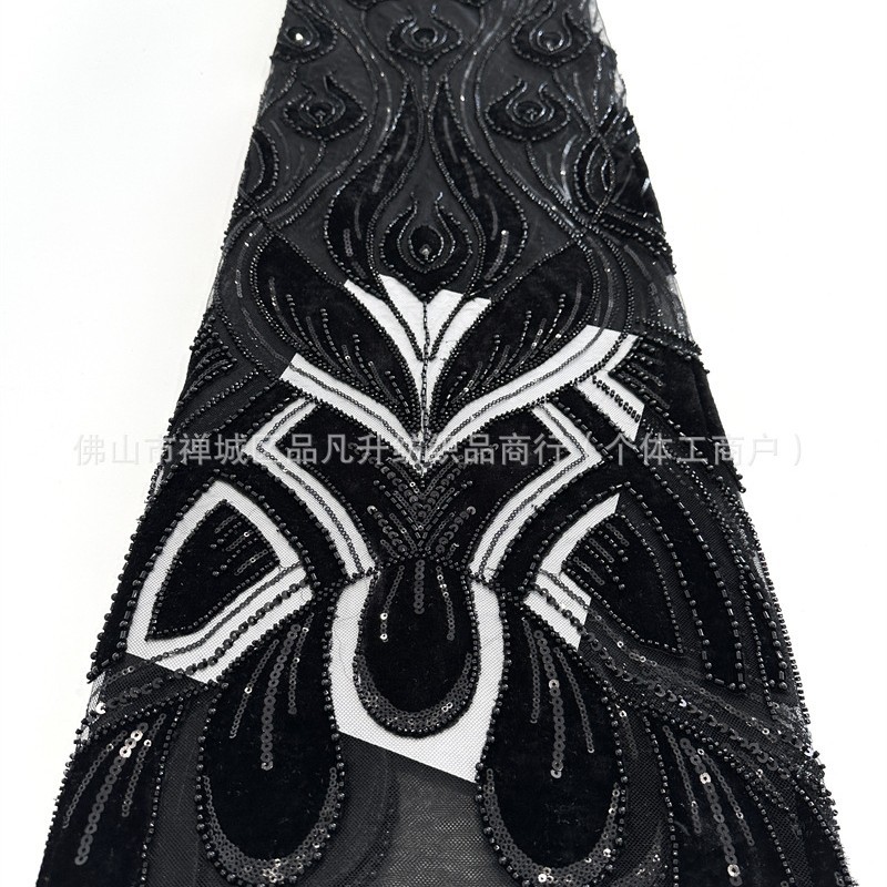 Lujo ligero vestido de boda de alta fijación cena de moda tela bordada de perlas nueva tela bordada de perlas fibrillado láser