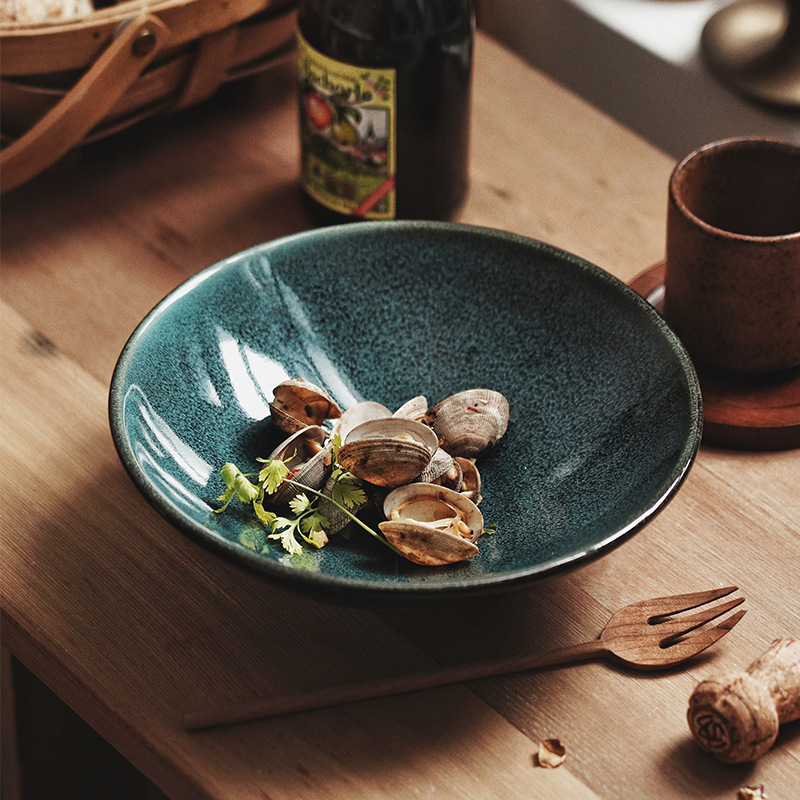 Cambio de horno de estilo japonés creativo transfronterizo tazón de cerámica tazón de ensalada de frutas plato de pasta occidental tazón de sopa de hogar tazón de fideos cuenca de sopa