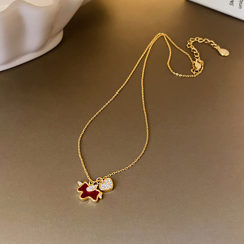 Oro verdadero eléctrico galvanis colgante de piedra pony pendientes collar ligero lujo nicho universal conjunto temperamento alta sensación de joyería mujer