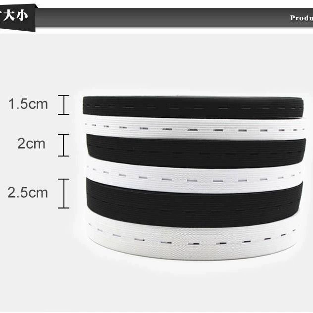 Оптовая продажа от производителя: регулируемая черно-белая эластичная резинка для вязания с отверстиями для пуговиц, толщиной 1,5 см и 2 см, для беременных.
