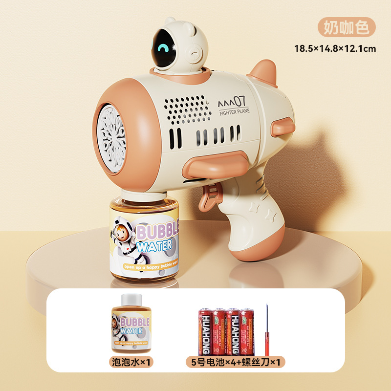 Nueva pistola de burbujas de aviones máquina automática de burbujas pistola de burbujas espacial luz porosa puesto de juguete para niños al por mayor