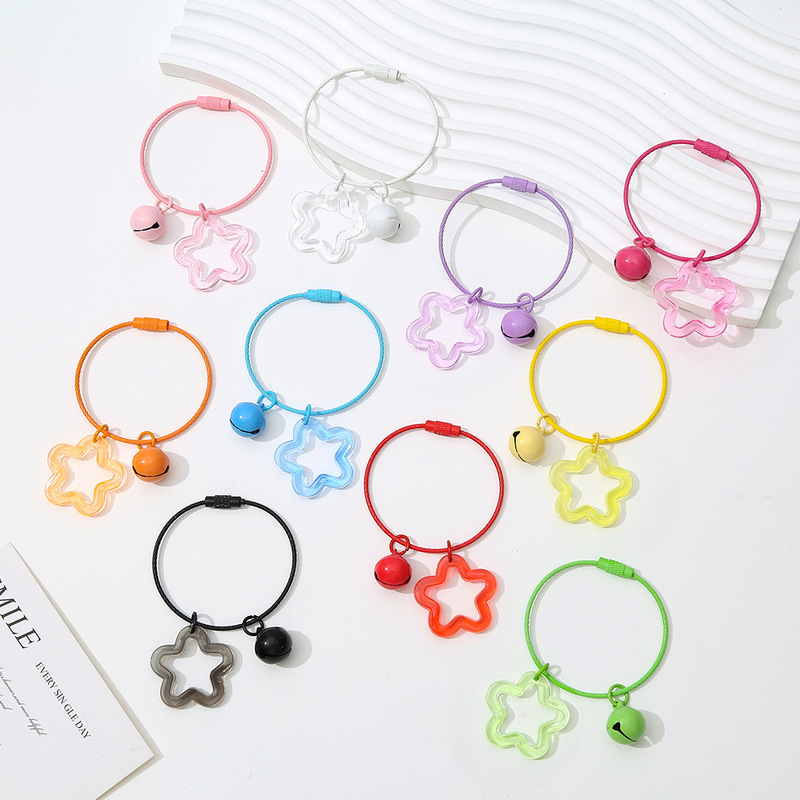 Macaron Transparent Star Bell Wire Ring Keychain Five-Pointed Star Pendant Bag Decoration DIY Handmade Accessories