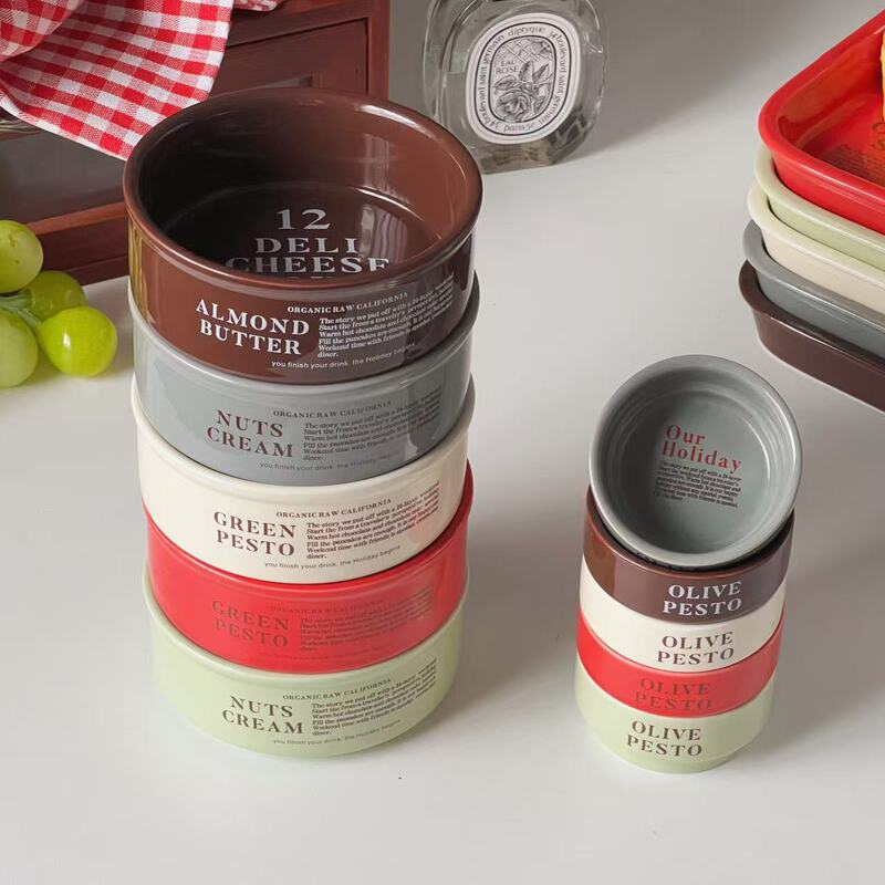 Korean-Style Ins English Letter Ceramic Seasoning Dish Butter Dish Dipping Dish Stylish Small Dish Home Retro Flavor Dish