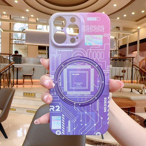 Tech Purple Magnetic Circuit Board Phone Case Film Anti-Slip Protective Cover for Apple iPhone 15 Pro