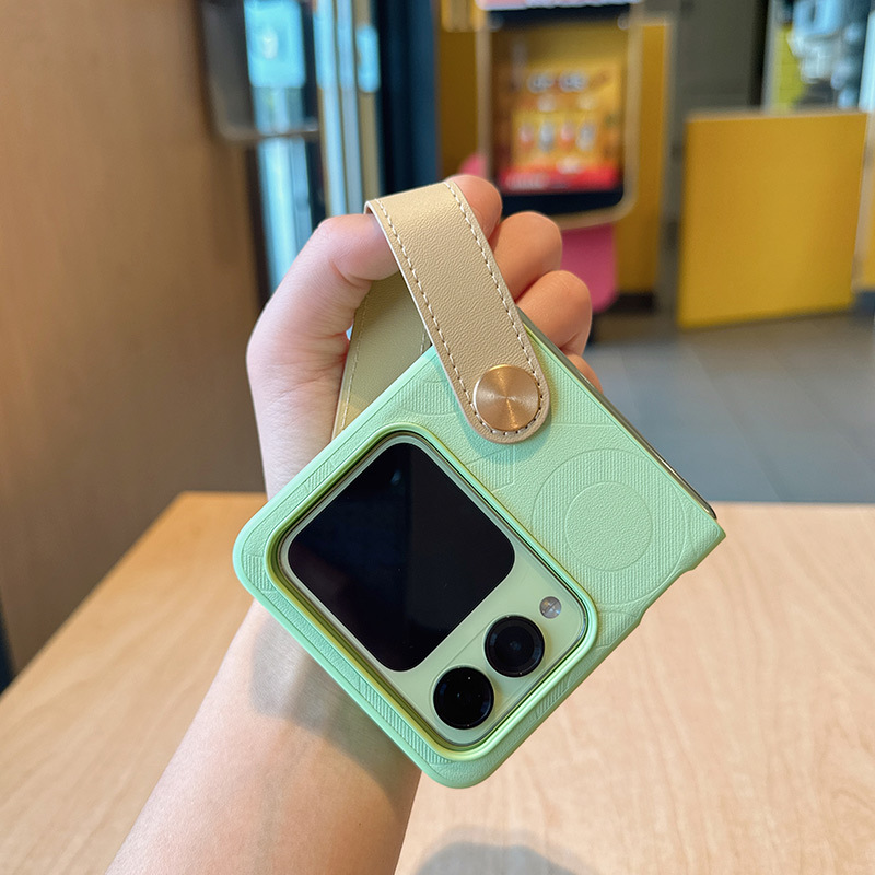 适用华为novaFlip手机壳素皮印花手带式nova flip小折叠挂绳外壳