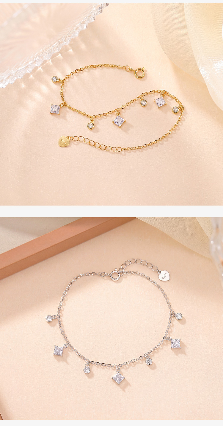 Lắc tay nữ bạc 925 hình học tròn vuông phong cách tối giản — Bạc chi tiết 4