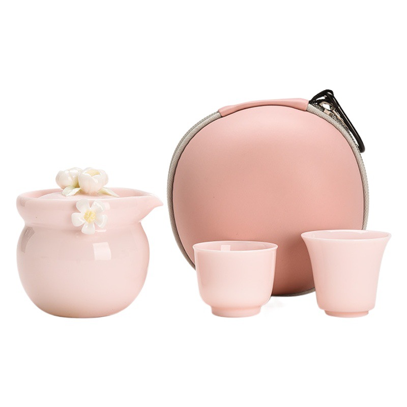 Juego de Té de Viaje Portátil 1 Olla y 2 Tazas de Cerámica