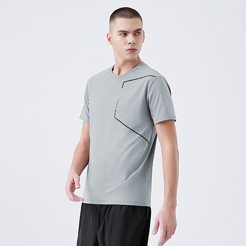 Camiseta deportiva informal de manga corta para hombre, estilo nuevo de verano, transpirable, de secado rápido, para correr y hacer ejercicio, estilo europeo y americano, para comercio exterior transfronterizo.