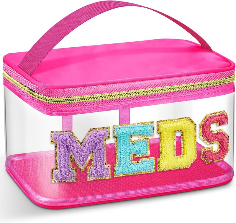 Amazon MEDS 薬箱刺繍文字化粧品袋透明 PVC 収納袋旅行トイレタリーバッグハンドバッグ|undefined