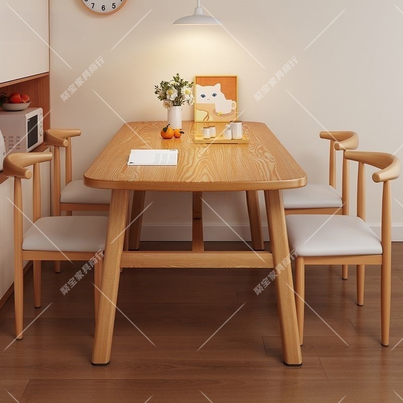 [Thickened] Dining Table Fast Food Restaurant Rectangular Dining Table and Chair Combination Household Commercial Simple Wood Color Dining Table