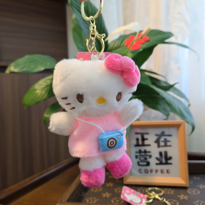 三丽日系可爱兔绒kt猫毛绒玩具精品爪机娃娃照相机挂件公仔钥匙扣|undefined