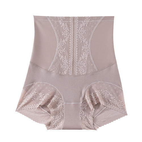 High-waisted hip-raising waist-slimming jacquard-edged tummy-tightening pants postpartum pure cotton bottom profile body-shaping underwear for women