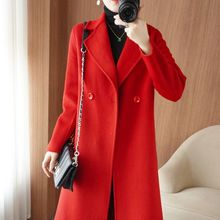 款羊毛双面呢羊毛大衣女秋冬中长款宽松加厚毛呢反季