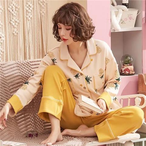 100% Pijama de algodón de manga larga primavera y otoño de mediana edad y anciano traje cardigan más tamaño madre de mediana edad