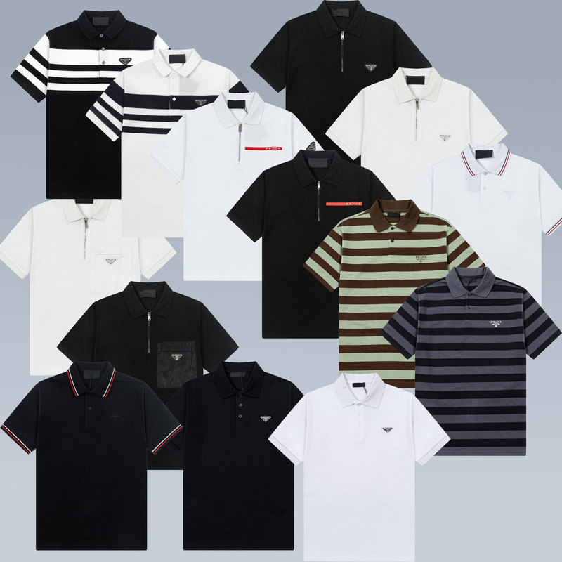 High-End Version of P Brand Triangle Logo Casual Business Daily Summer Short-Sleeve T-Shirt Unisex Polo Shirt Top
