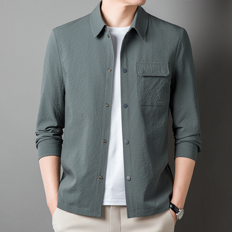 Men's Lightweight Seersucker Work Jacket, New Autumn Fashion Casual Shirt-Style Stylish Jacket for Young and Middle-Aged Men