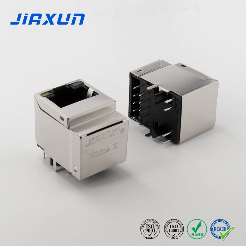 Оригинальная мойка Jiaxun, разъем RJ45 1*1, сетевой порт, встроенный трансформатор, прямая вилка RJ45 8p8c, индивидуальный заказ