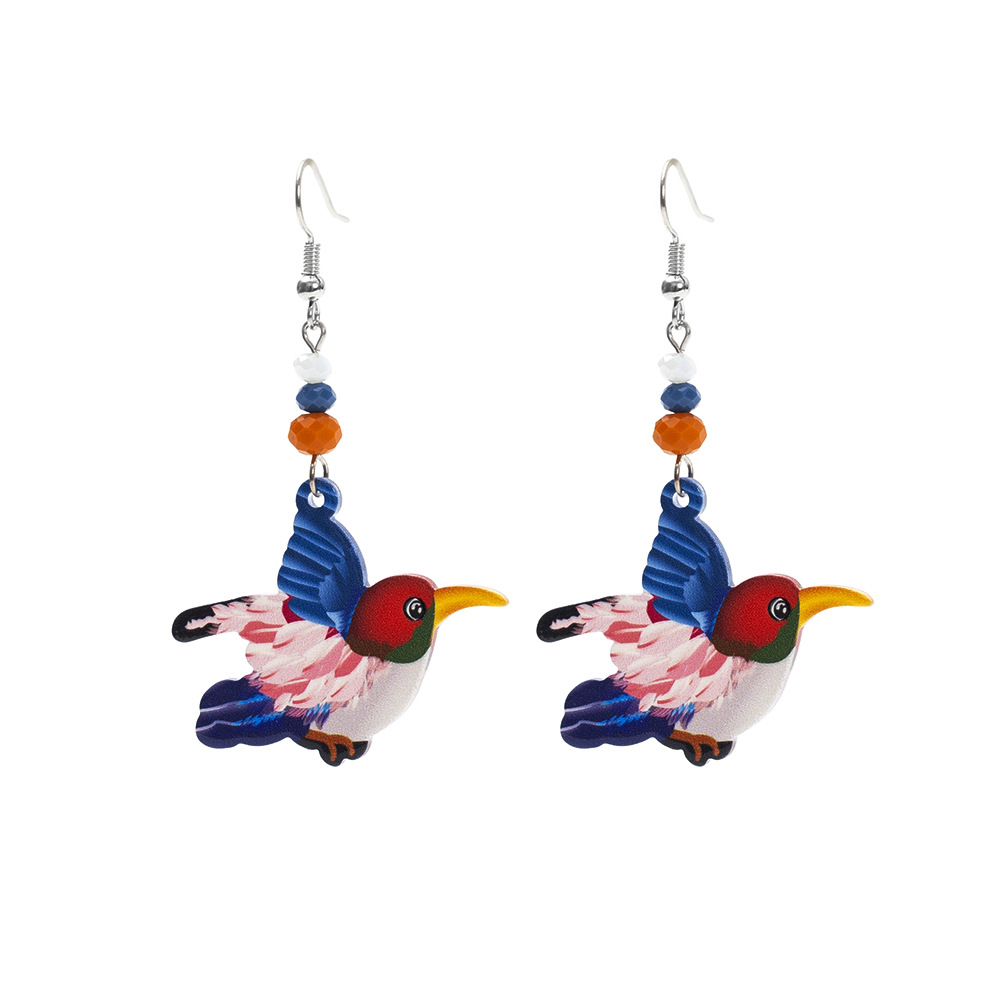 1 Paire Mignon Oiseau Perlé Impression Arylique Boucles D'oreilles display picture 9