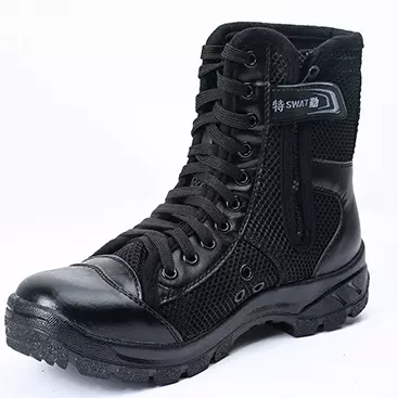 夏季网眼保安作战靴战术靴黑色高帮户外靴防踢防撞安保鞋男女男式