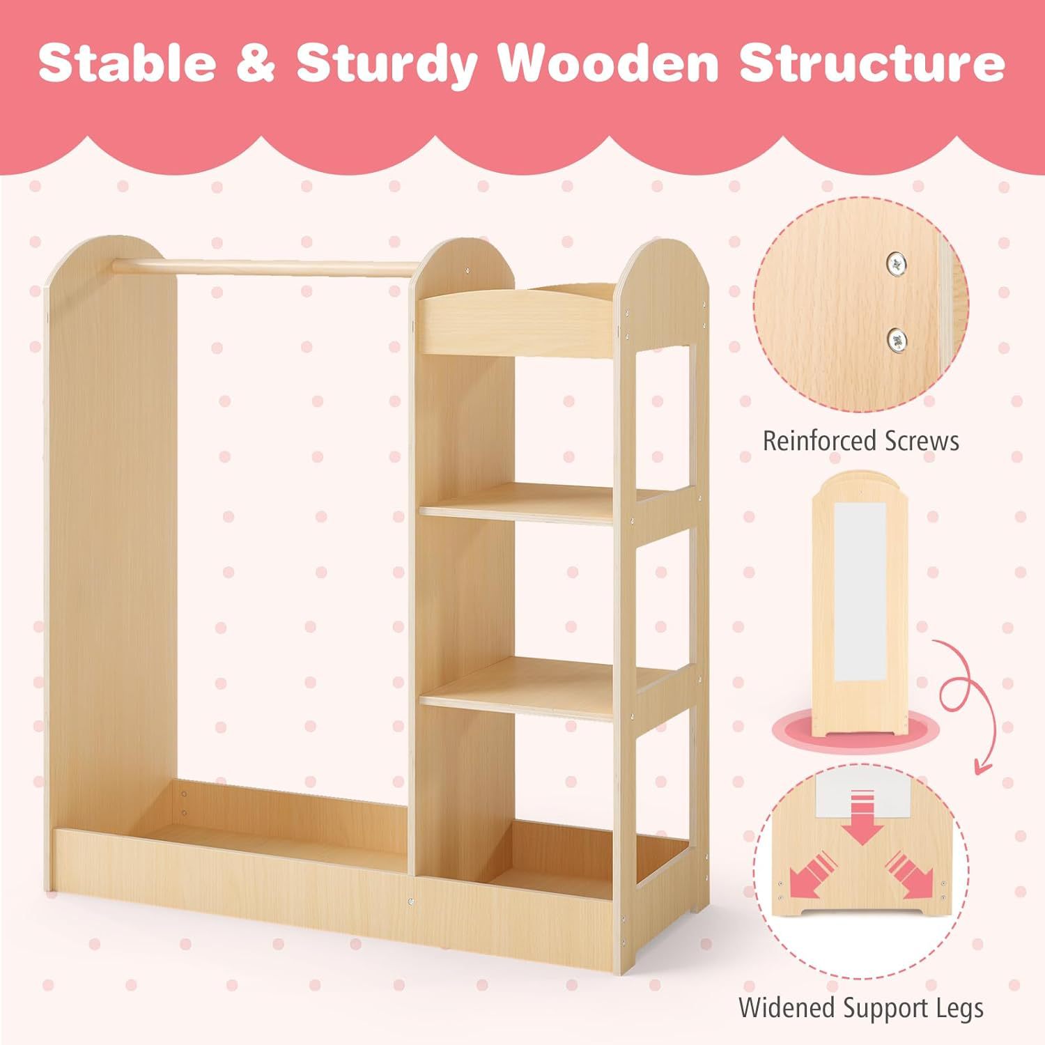 Dressing and Storage Cabinet, Montessori Wardrobe, Baby Open-Style Floor-Standing Clothes Rack, Children's Clothing Storage and Organization, Children's Room Storage Rack