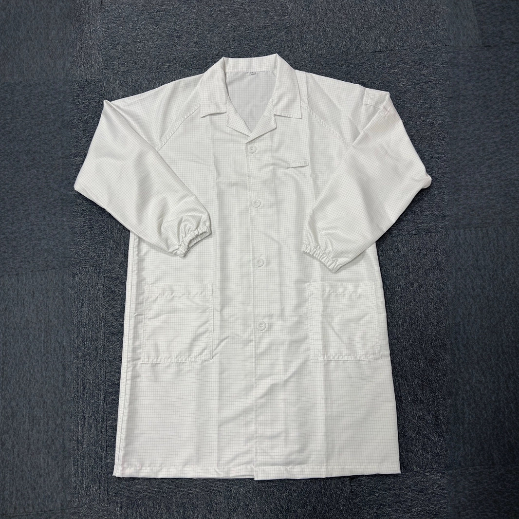 吸湿排汗仿TC棉网格防静电大褂实验室工作服透气电子静电防护