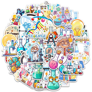50 Sheets Chemistry Laboratory Science Supplies Beaker Cell Stickers Waterproof Stationery Learning Cartoon Decorative Sticker