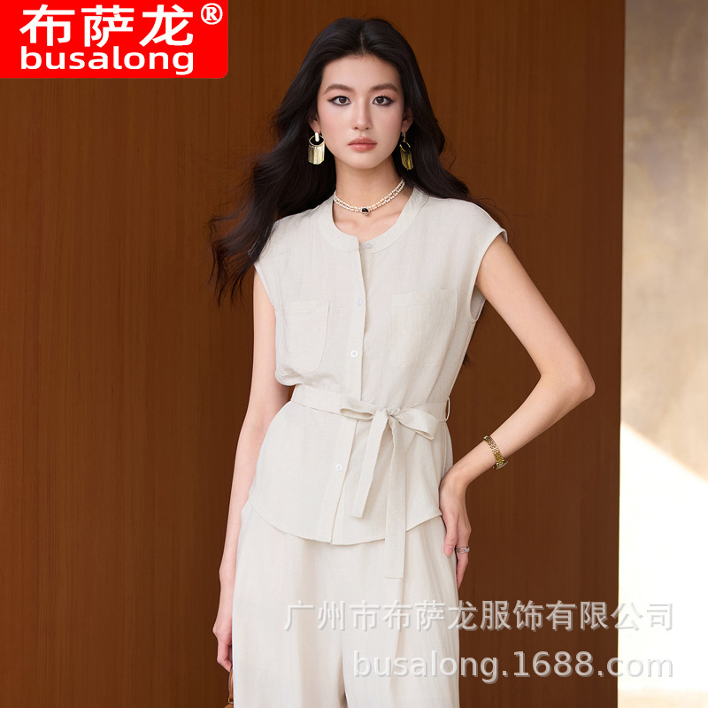 2026 New Style Sleeveless Linen Sun Protection Shirt Professional Slim Fit Women's Work Clothes Plus Size Formal Wear Manufacturer Wholesale
