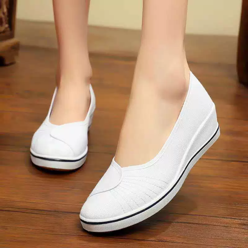 Обувь для медсестер, Женская весенне-осенняя Белая обувь для медсестер на танкетке, Рабочая обувь для парикмахеров, увеличивающая рост подошва из говядины в больнице, нескользящая женская обувь