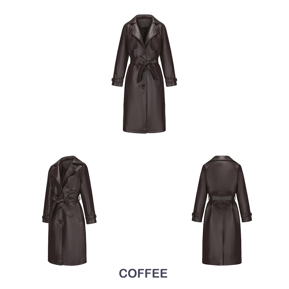 Women's Clothing 24 Spring and Autumn Women's Windbreaker Long Loose Jacket PU Leather Jacket Women's OVERSIZE Classic Lapel Jacket with Belt_voghion.com