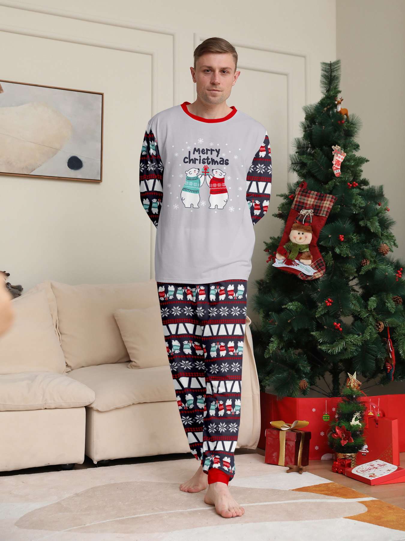 Pijama de natal a combinar para família com urso e flocos_voghion.com