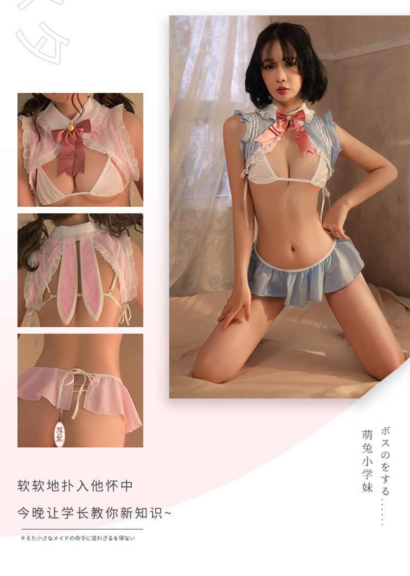 Bunny Girl Roleplay Lingerie Set, See-Through Mesh, 5-Piece Pink Uniform — detail image 5