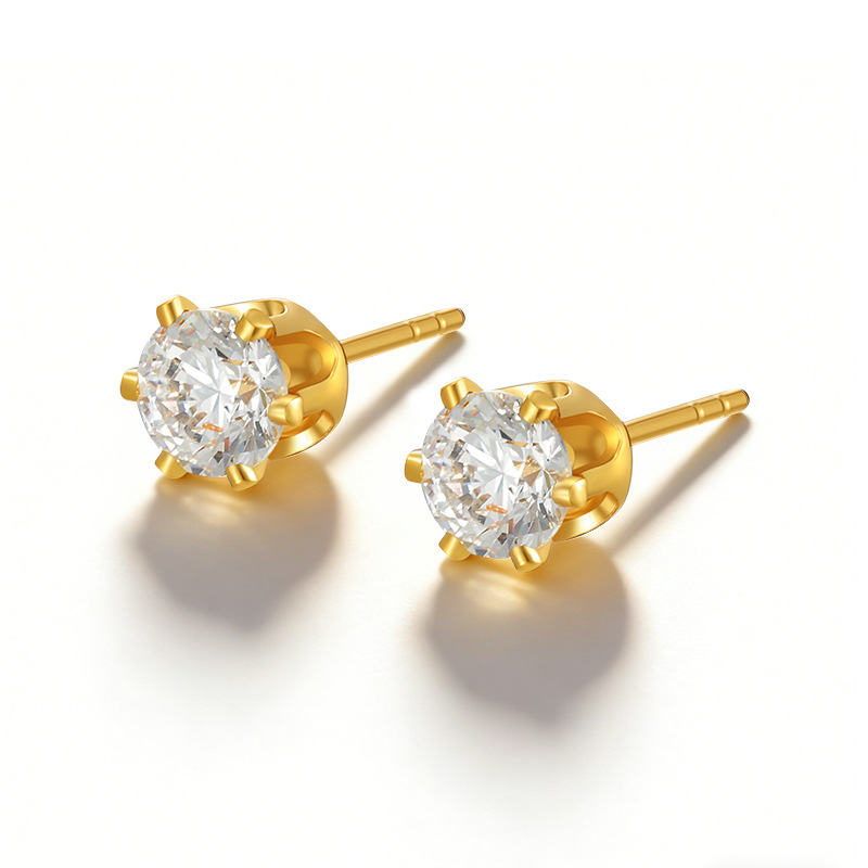 Xuping clásico simple seis garras accesorios de zircon simple pernos de moda oro ligero lujoso atmósfera orejas de aleación de cobre para mujeres
