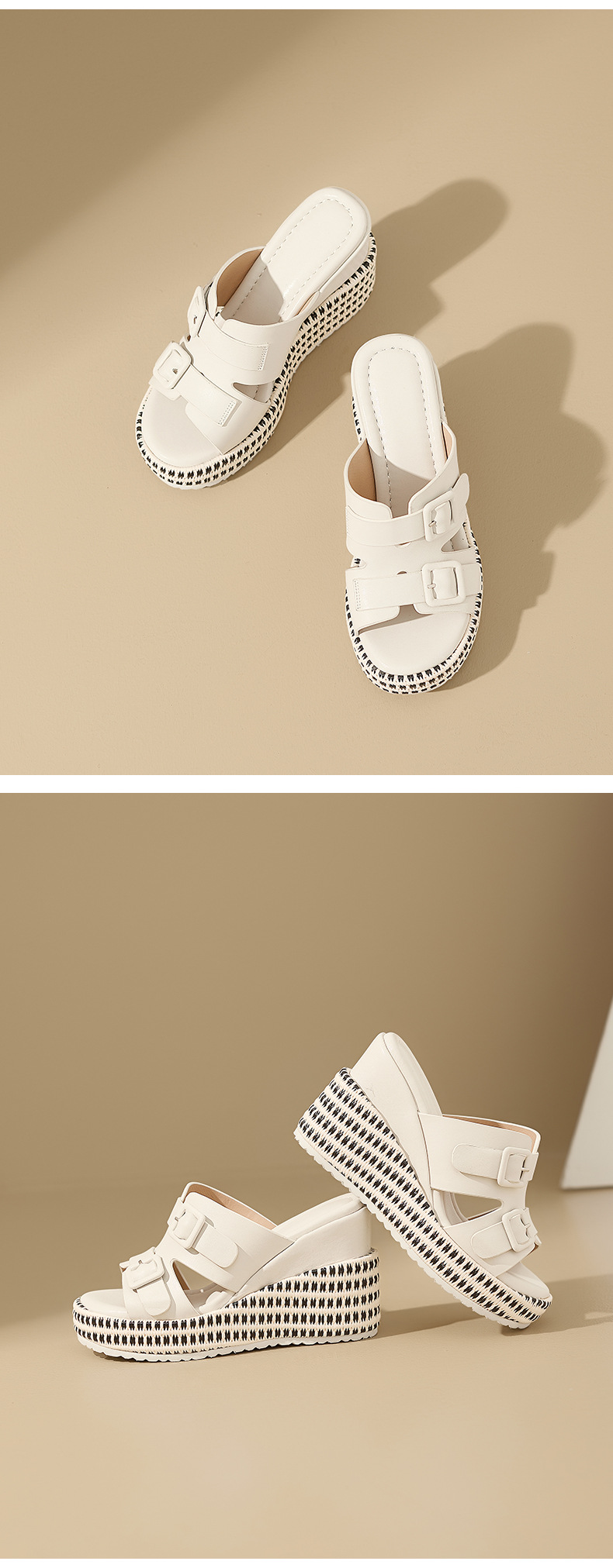 Sandal cao gót nữ đế xuồng da thật quai khóa mũi hở — màu đen, màu nâu nhạt, Trắng kem- chi tiết 16